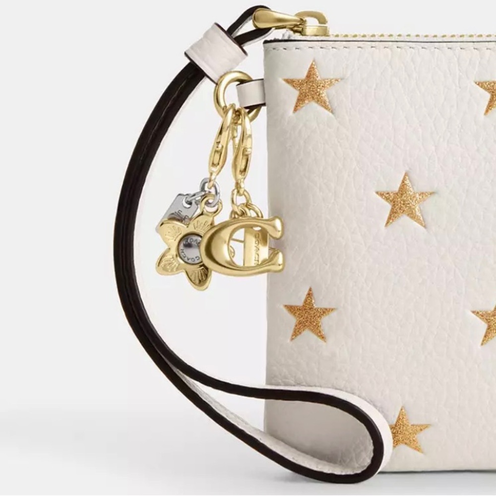 Coach Removable Charms Key Ring Bundle Of Two C Charm And Flower Gold